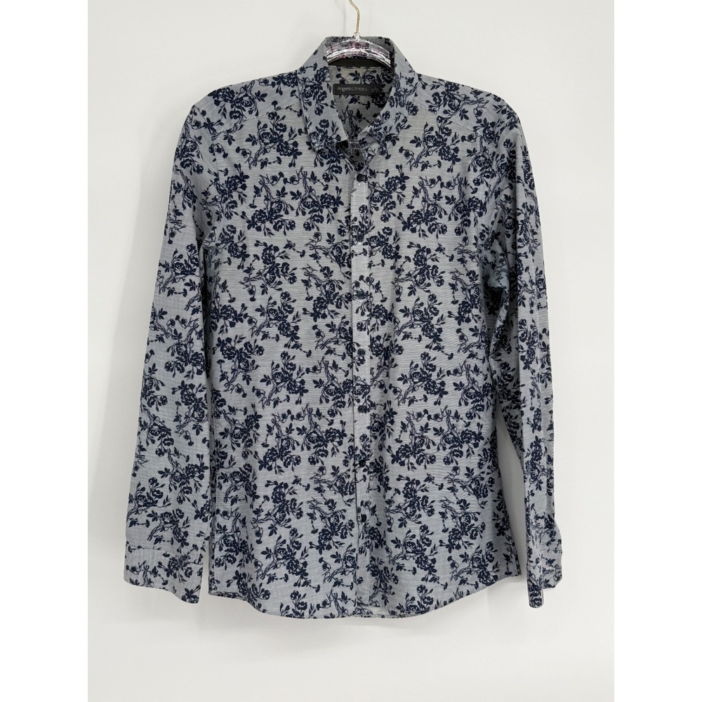 Angelo Litrico Mens Slim Fit Floral Rose Button Down Shirt Navy Blue Grey‎ Sz S